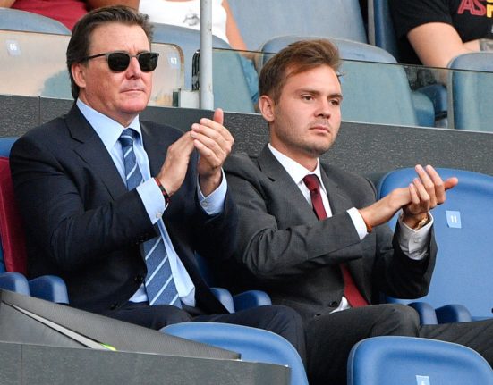 la famiglia Friedkin in tribuna allo Stadio Olimpico di Roma.